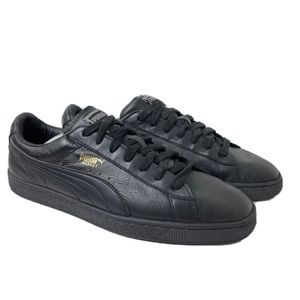 Puma Basket Classic Leather Sneaker Black Monotone Gold Leather Shoe 354367-19